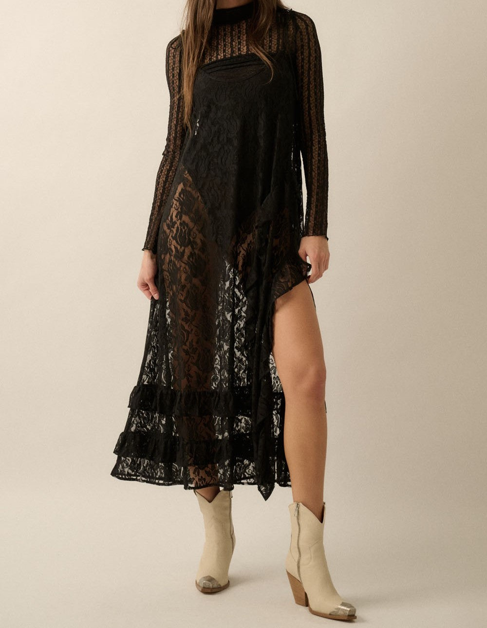 Sheer Floral Lace Dress