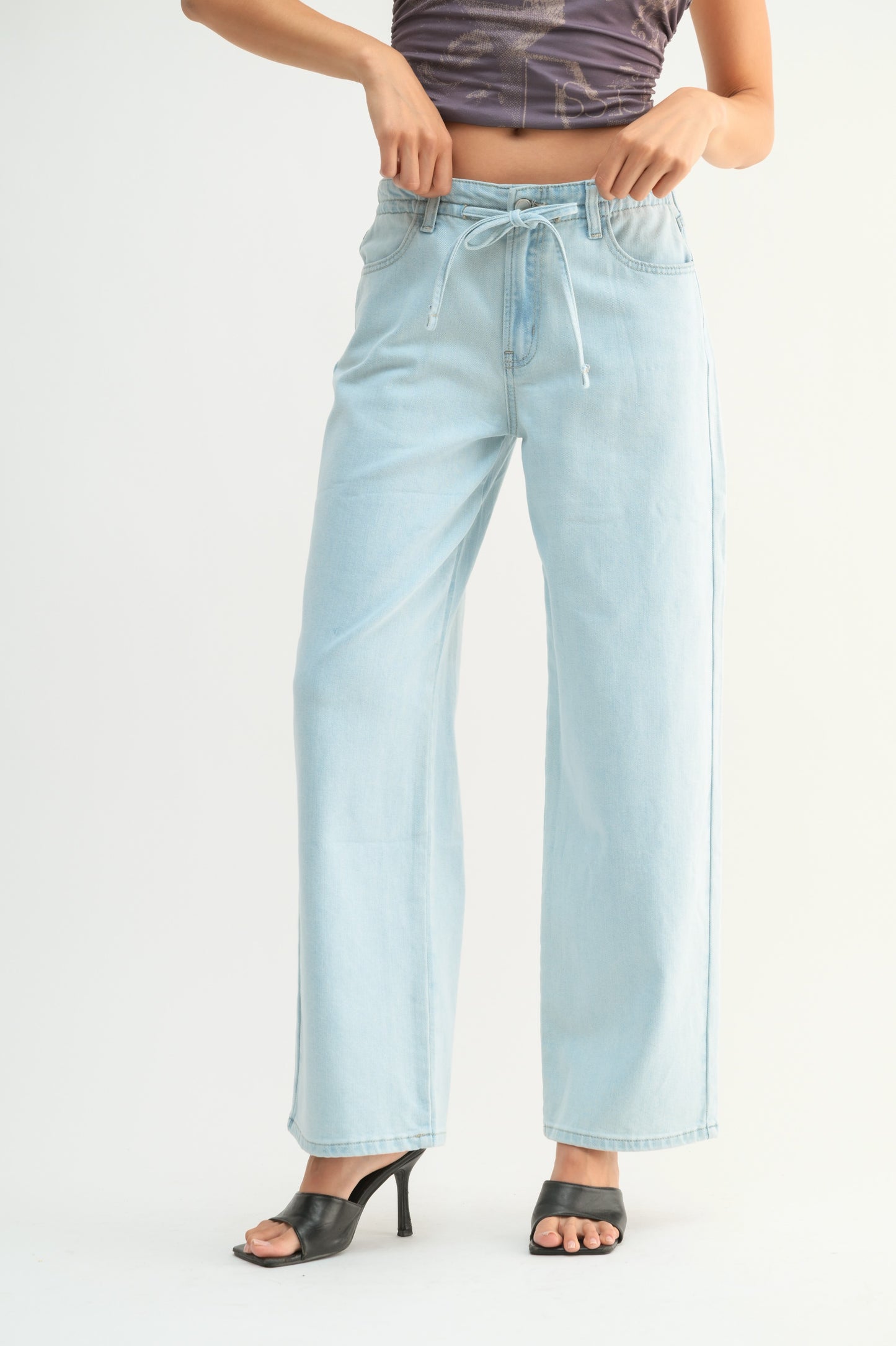 Drawstring Wide Leg Jeans